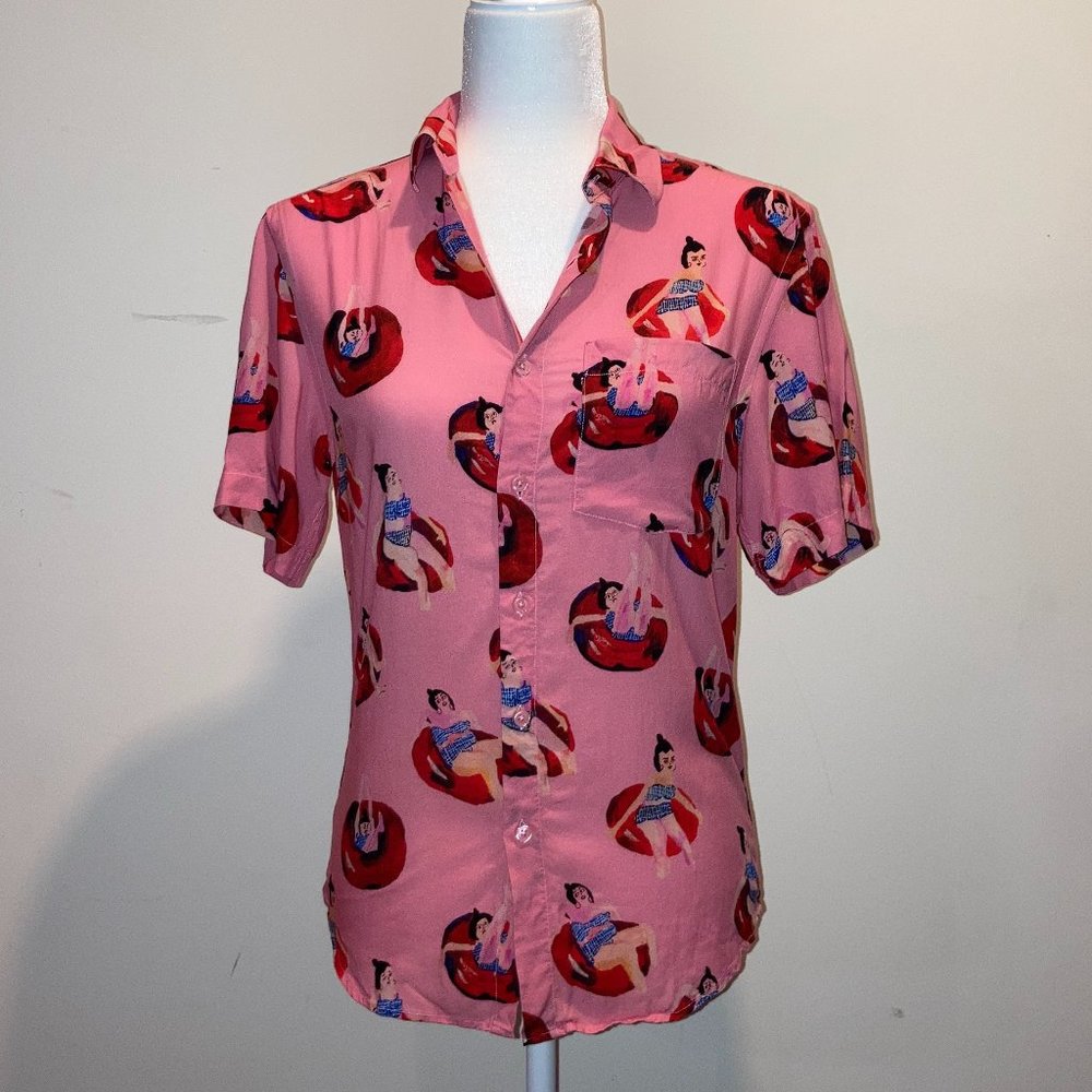 Rock Soup Tara Booth Short Sleeve Button-Down Shirt Tubing - Size XS